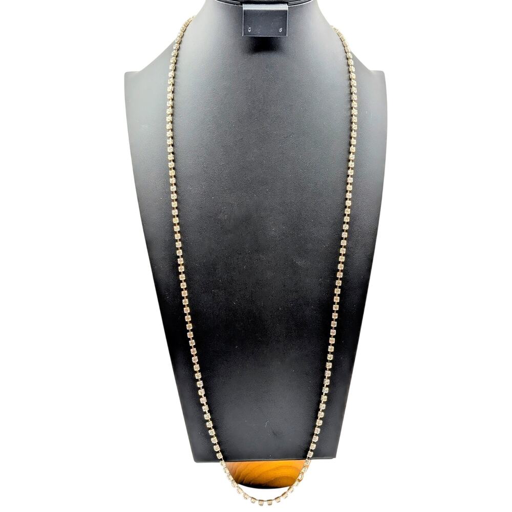 40" Long Silver Tone Vintage Set Rhinestone Necklace
